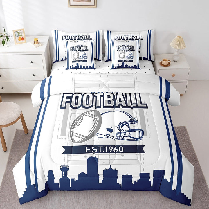 Erosebridal Football Print Bedding Sets Twin Size,Ball Game Comforter Sets with Sheets,Sport Decor,Reversible,Breathable,7-Piece