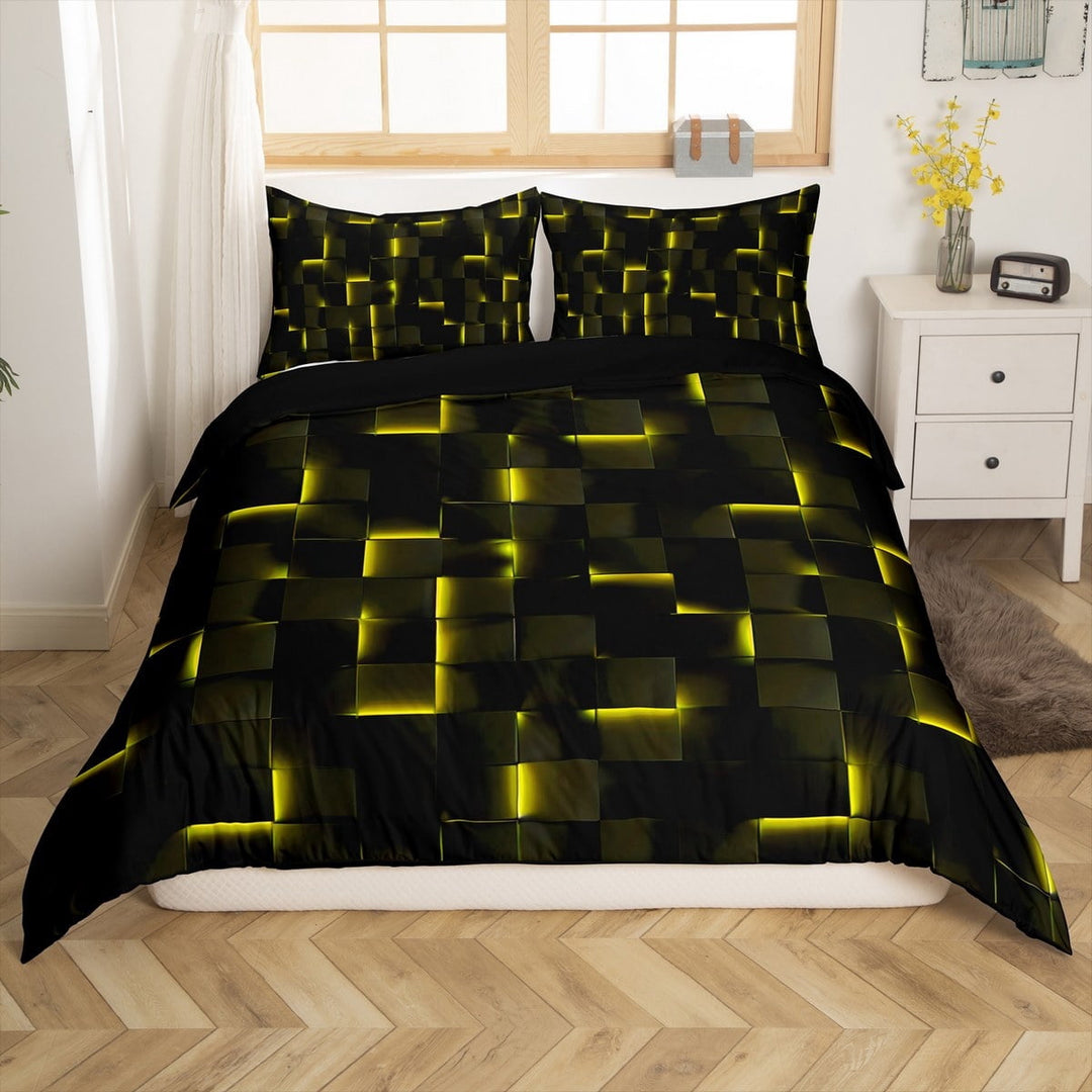 Manfei Abstract Grid 2pcs Duvet Cover Twin for Kids Teens Female Men,Black Golden Bedding Sets Twin Size,Geometric Buffalo Comforter Cover Breathable,Lightweight Room Decor(No Comforter)