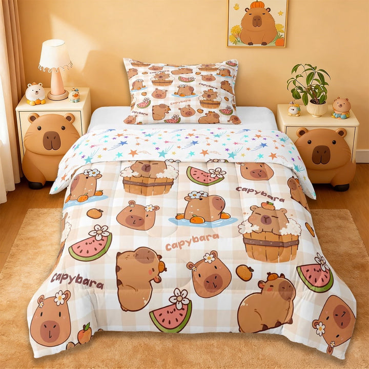 Erosebridal Capybara Twin Comforter Sets,Cute Rodent Animals Bedding Set For Kids Teens Reversible 2pcs