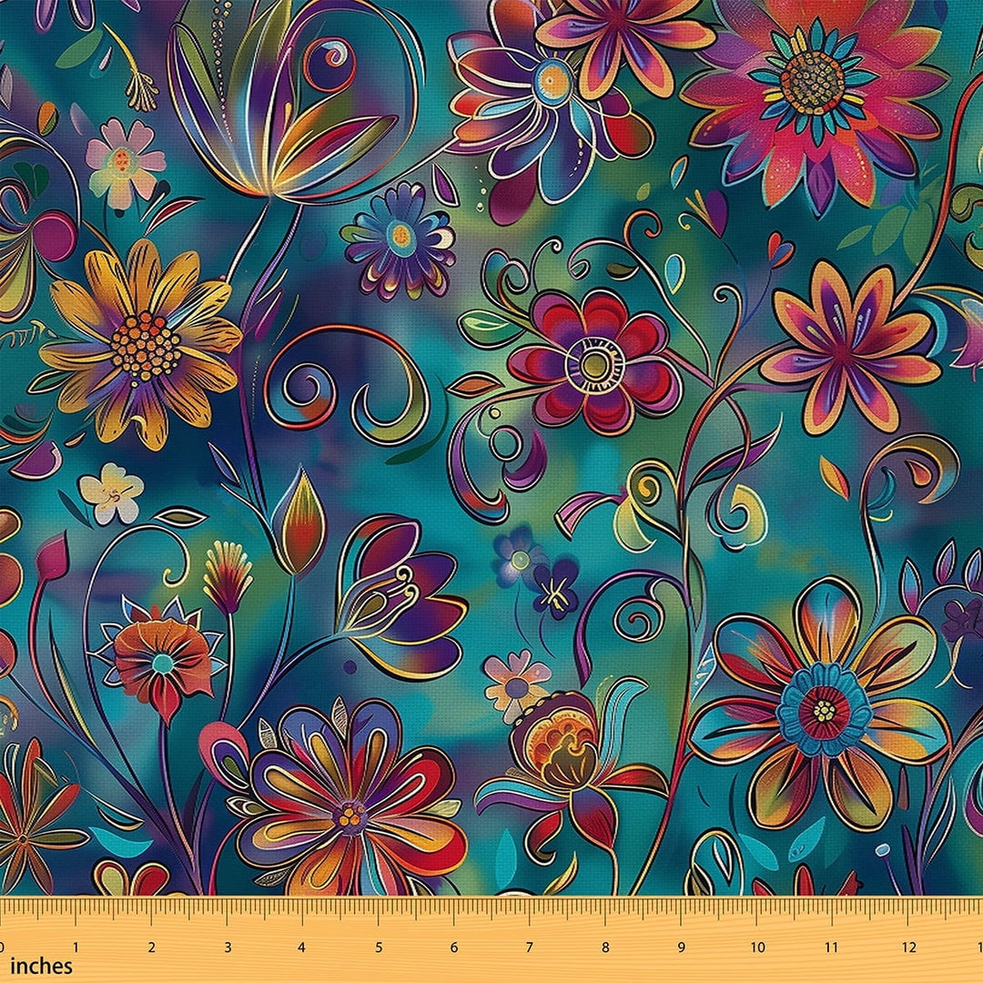 Castle Fairy Bohemian Flower Fabric by the Yard 5 Yards,Abstract Vintage Fabric for Sewing,Exotic Style Home Decor Fabric by the Yard,Microfiber Bedroom Decor