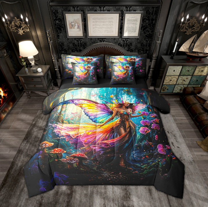 Erosebridal Cartoon Fairy Bed in a Bag Twin size, Jungle Woodland Bed Set, Reversible 7pcs