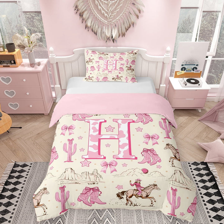 Erosebridal Western Cowgirl Twin Bedding for Girls, H Letter Duvet Cover Set, Pink Reversible, 1 Duvet Cover and 1 Pillowcase (No Comforter)