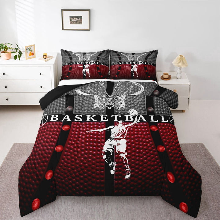 Erosebridal Boys Basketball Gamer Full Size Comforter Sets 3 Pieces,Sport Theme Bedding Sets For Teens,Black Reversible