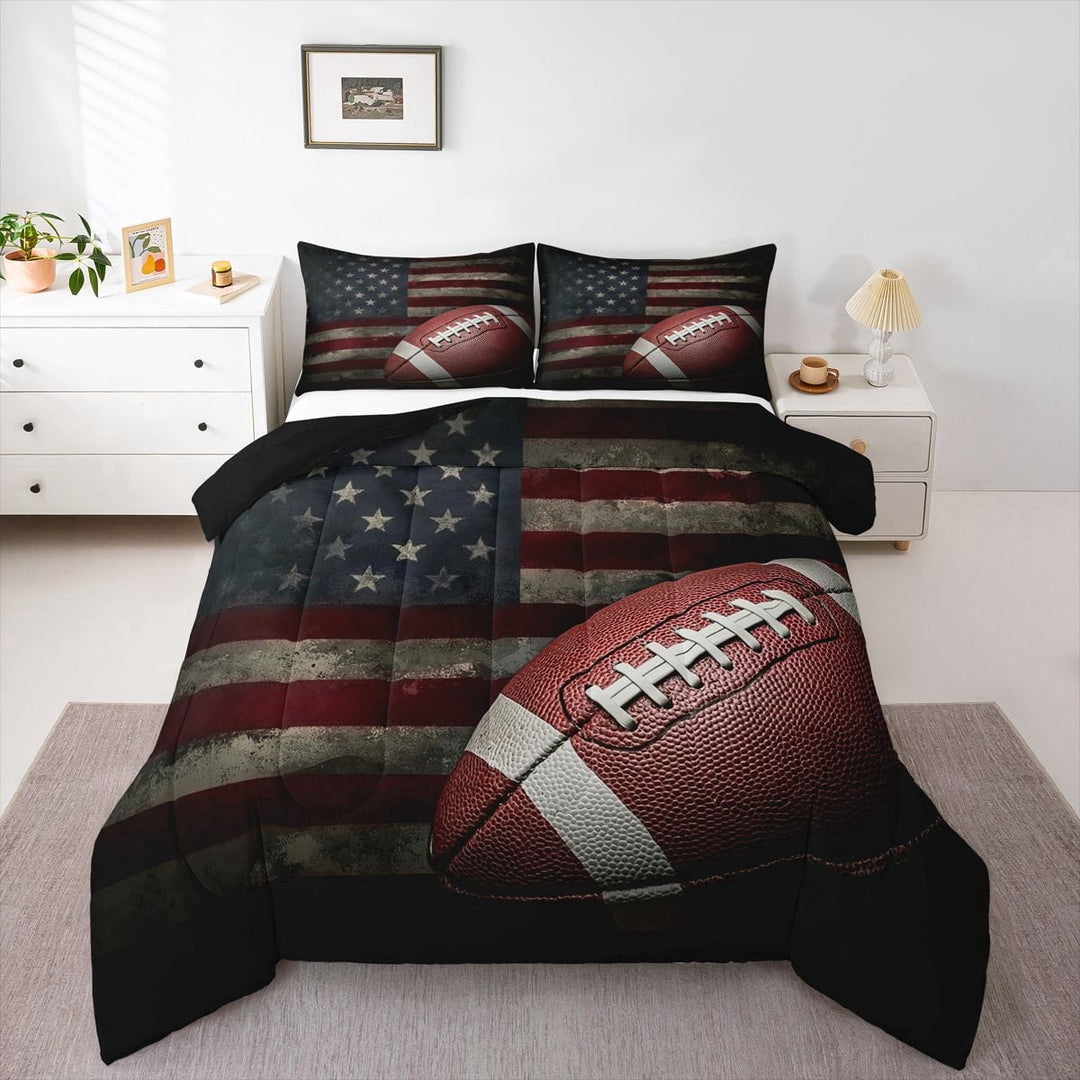 Erosebridal American Flag Bedding Set, Football Comforter Set Full Soccer Sports Games Down Comforter United States Federations Stars Stripes Duvet Sets Teens Adult Bedroom Decor