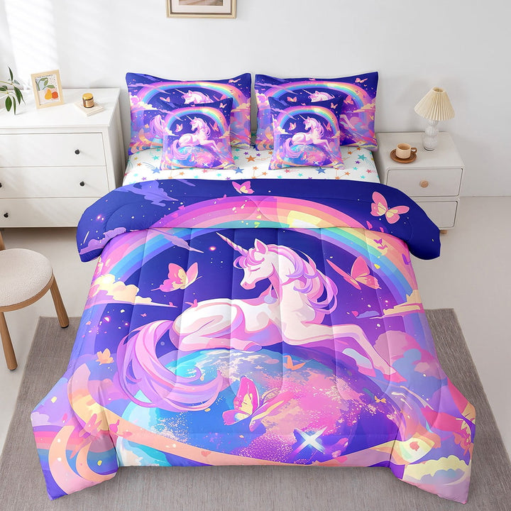 Erosebridal Cartoon Unicorn Bedding Sets Twin Size 7-Piece, Bedroom Decor, Breathable