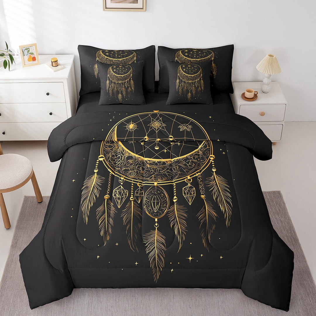 Dreamcatcher Comforter Set 7 Piece Bed in a Bag Twin,Bohemian Tribal Feather Bedding Sets Sun Moon Flower Sheet Set With Comforter,Boho Exotic Bed Set