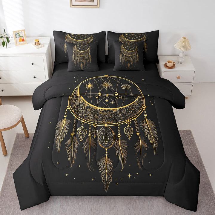 Dreamcatcher Comforter Set 7 Piece Bed in a Bag Twin,Bohemian Tribal Feather Bedding Sets Sun Moon Flower Sheet Set With Comforter,Boho Exotic Bed Set