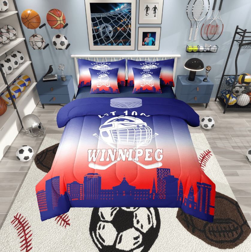 Erosebridal American City Winnipeg Bedding Sets Twin Size, Football Soccer Comforter Sets with Sheets, Sports Theme Reversible Bed Set, Breathable Bedroom Decor, 7pcs