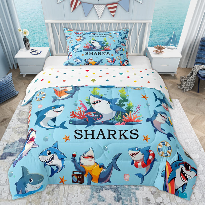 Erosebridal Blue Ocean Shark Twin Comforter Sets, Kids Boys Girls Bedding Set, Stars Reversible, 2pcs