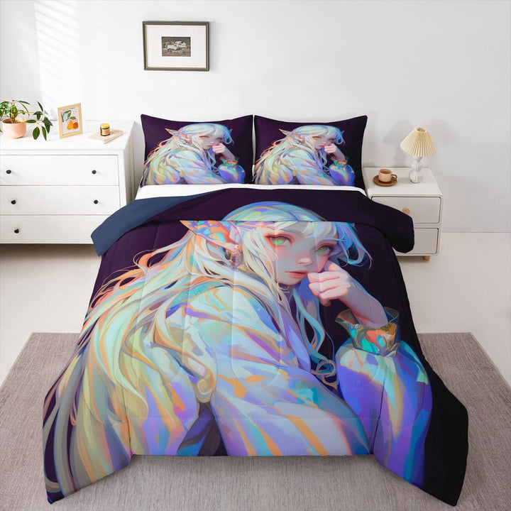 Anime Comforter Set Japanese Bedding Comforter Sets 3D Cartoon Printed Bedding Queen Anime Gifts Quilt with 2 Pillow Cases