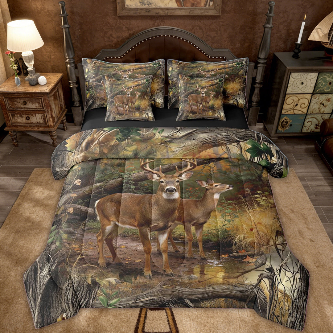 Erosebridal Moose Elk Kids Twin Bedding Sets, Rustic Deer Animals Bedding Comforter Set, Black Reversible, 7pcs