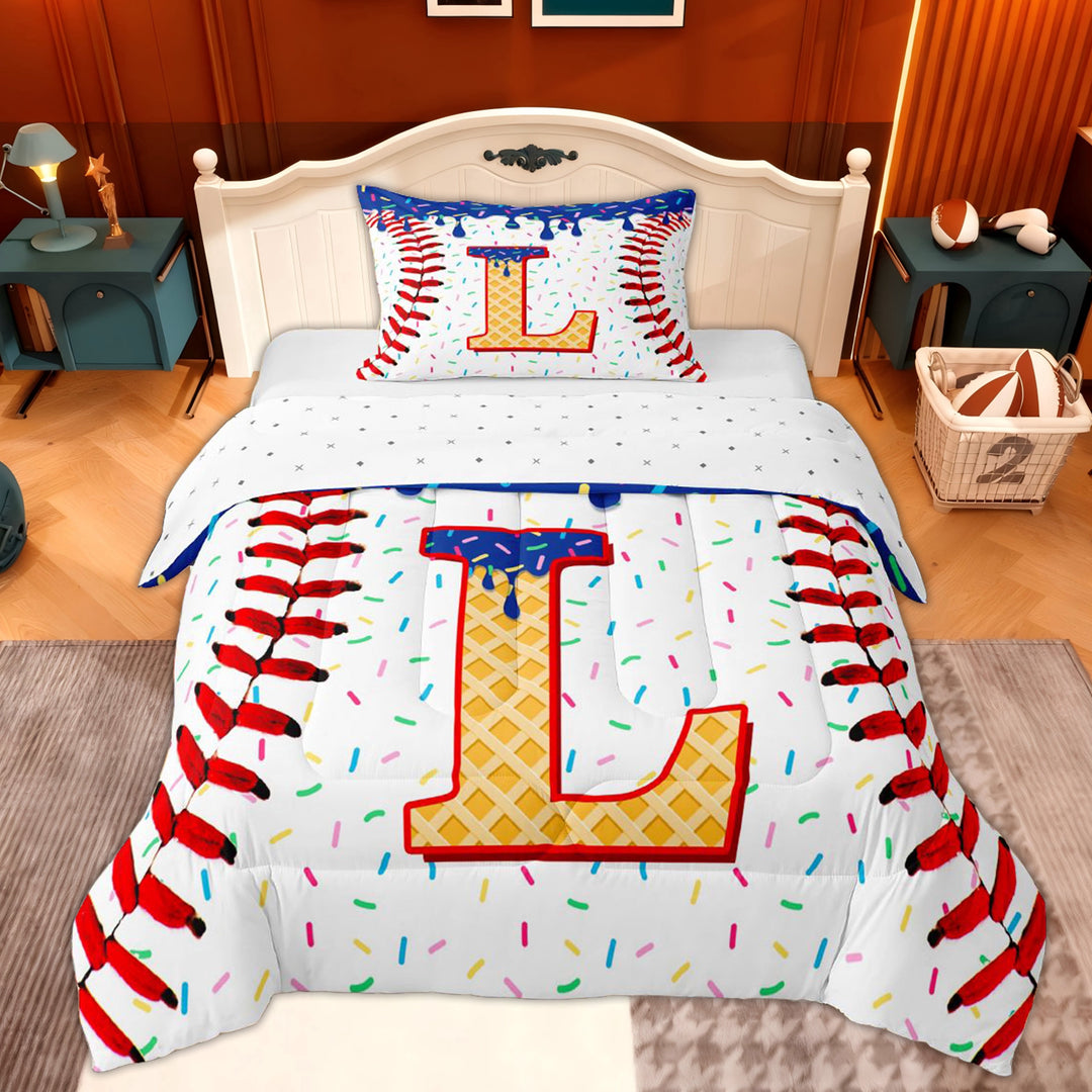 Erosebridal Cartoon L Letter Twin Comforter Sets, Boys Baseball Game Bedding Set, 2-Piece