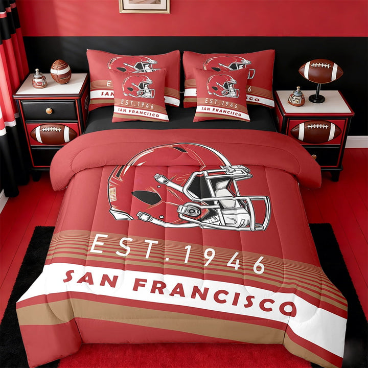 Erosebridal American Football City Bedding Twin Size,San Francisco Print Comforter Sets with Sheets,Geometric Stripe Bedding Sets Twin Size,Luxurious Bedroom Decoration Reversible,7pcs