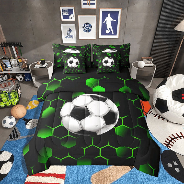 Erosebridal Geometric Honeycomb Bedding Sets Twin Size,Sport Soccer Gradient Comforter Sets with Sheets,Hexagon Decor,Reversible,Breathable,7-Piece
