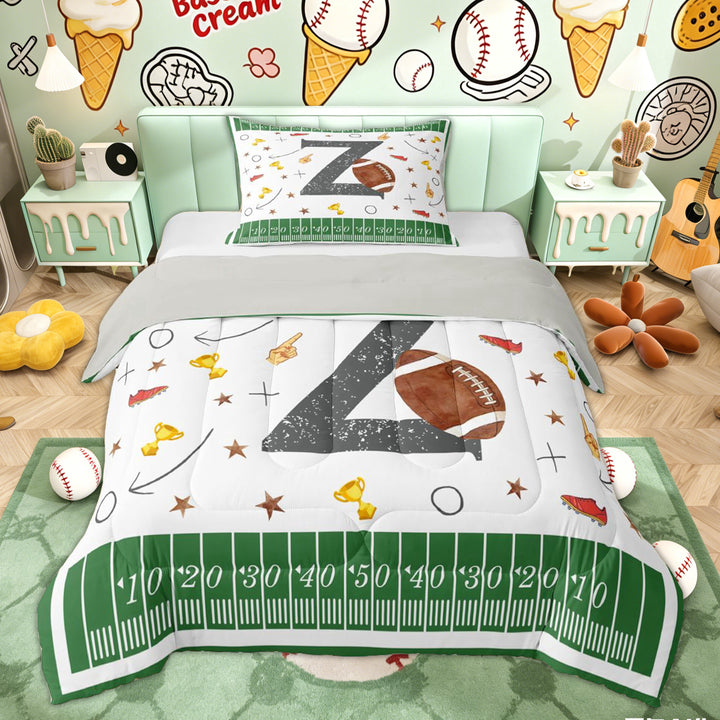 Erosebridal Green Initial Z Kids Twin Comforter Sets, Kawaii Cartoon Ball Bedding Set, Grey Reversible, 2pcs
