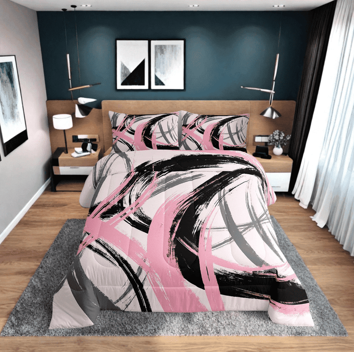 Erosebridal Chic Minimalst Bedding Twin Comforter Set, Red Geometric Down Comforter, Abstract Ombre Decor, Super Cozy 2pcs