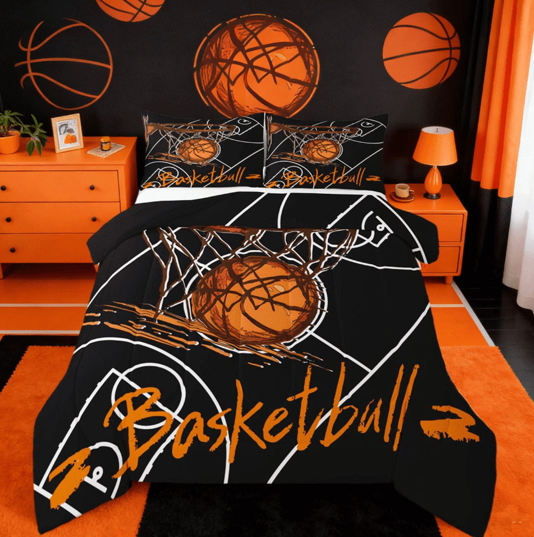Manfei Basket Player Bedding Twin Comforter Set,Sport Sports Down Comforter,Balck Orange Bedding Sets Twin with Comforter For Boy,Microfiber Room Decor Reversible,2 Pieces