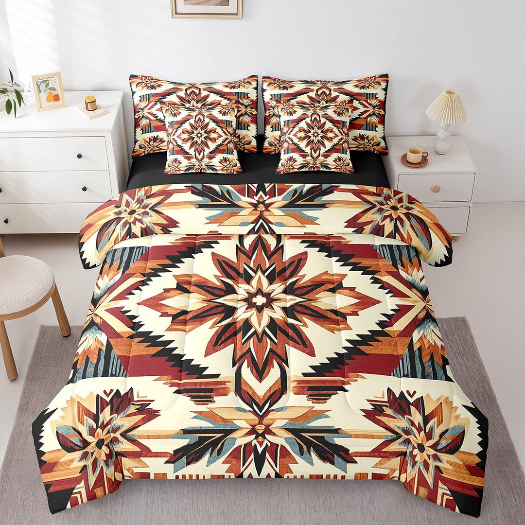Erosebridal Southwestern Aztec Bed in a Bag Queen size, 7-Piece Breathable Bedding Sets, Black Reversible