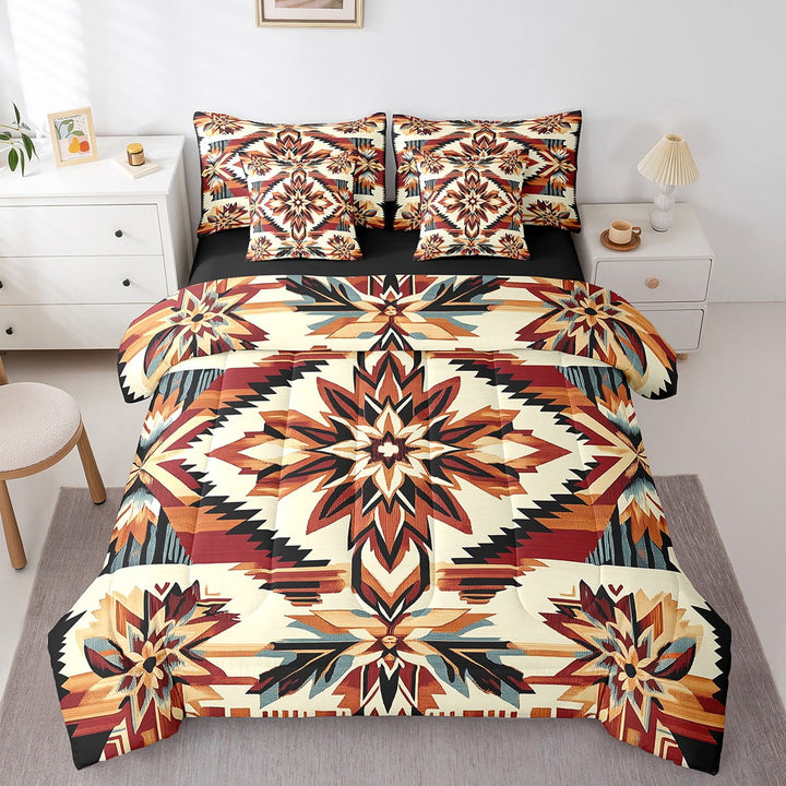 Erosebridal Southwestern Aztec Bed in a Bag Queen size, 7-Piece Breathable Bedding Sets, Black Reversible