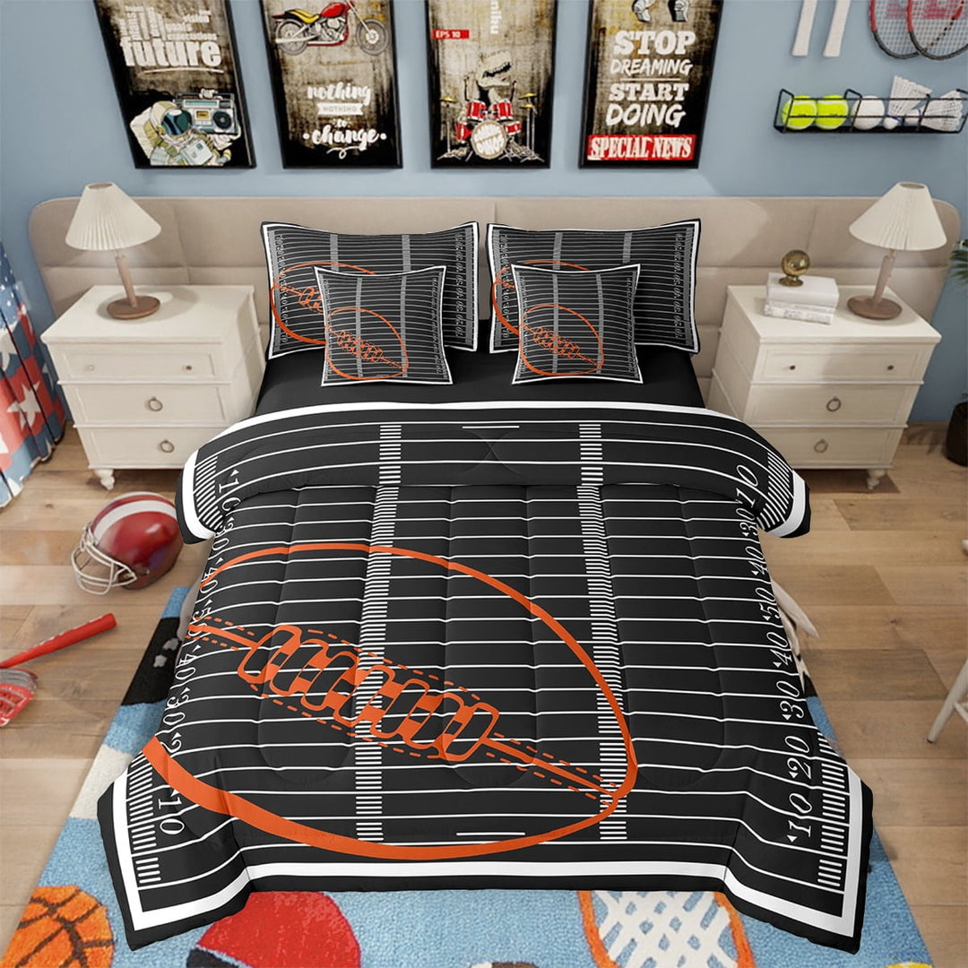 7 Piece American Football Bedding Sets Sports Bed in a Bag Rugby Sports Game Comforter Set with Sheets Teen Football Game Themed Bed Set Rugby Field Decor Sheets Twin