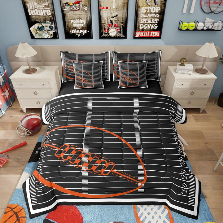 7 Piece American Football Bedding Sets Sports Bed in a Bag Rugby Sports Game Comforter Set with Sheets Teen Football Game Themed Bed Set Rugby Field Decor Sheets Twin