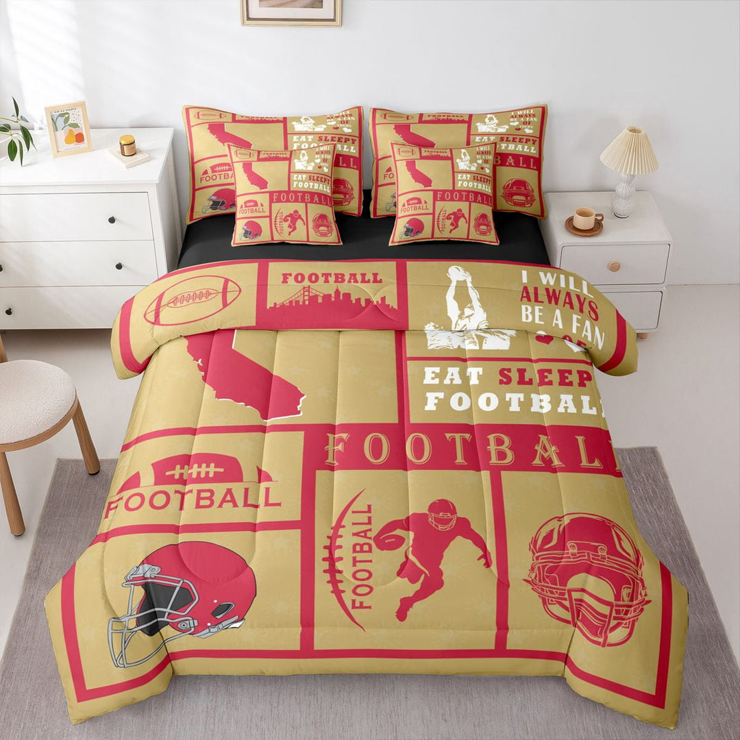 Erosebridal Football Bedding Set Twin Size 7 Piece Bed in A Bag Rugby Comforter Set Teens Super Soft All Season for Bedroom,Sports Reversible Bed Sets