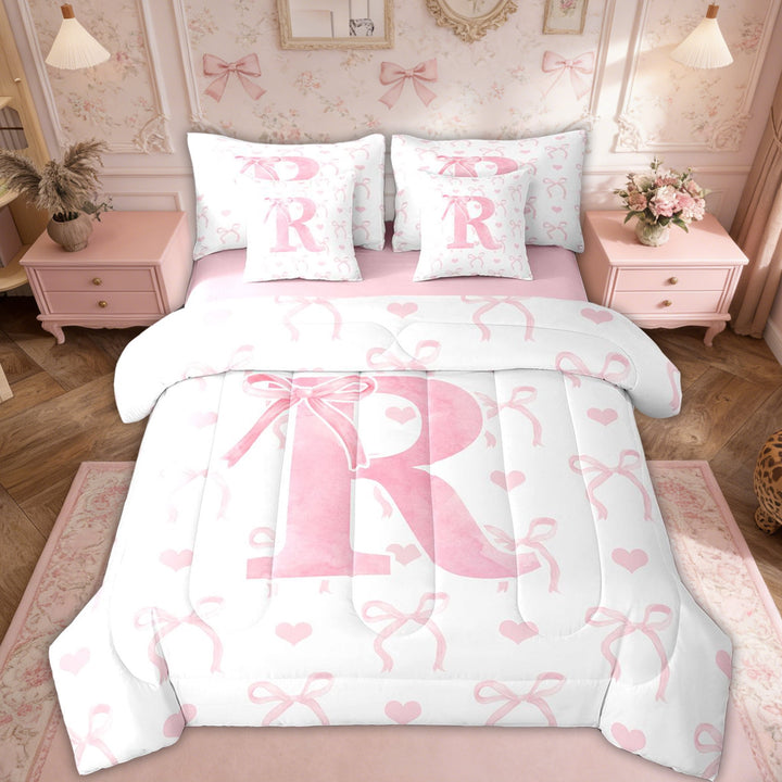 Erosebridal Initial A-Z Bedding Sets Twin Size, Initial Letter R Comforter Sets with Sheets, Girly Fairly Decor, Reversible 7pcs