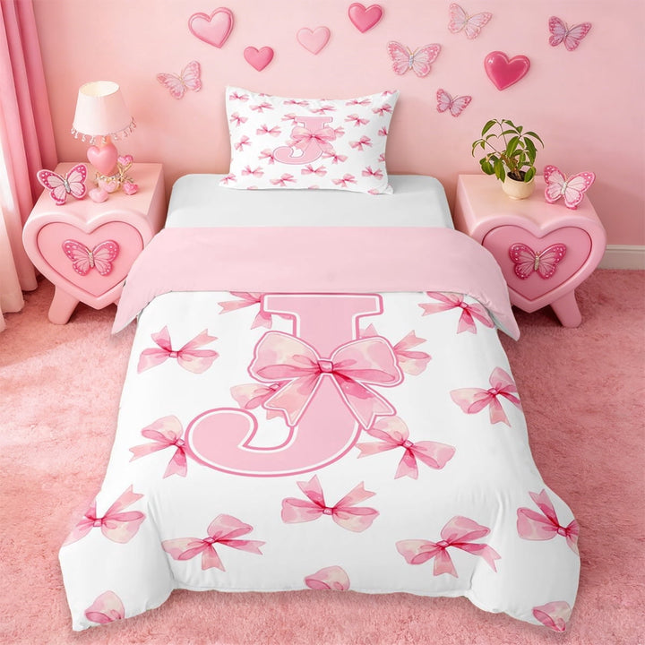 Erosebridal Ribbon Princess Bowknot Twin Bedding,First Letter J Duvet Cover Set For Girly 2-Piece,No Comforter,Reversible