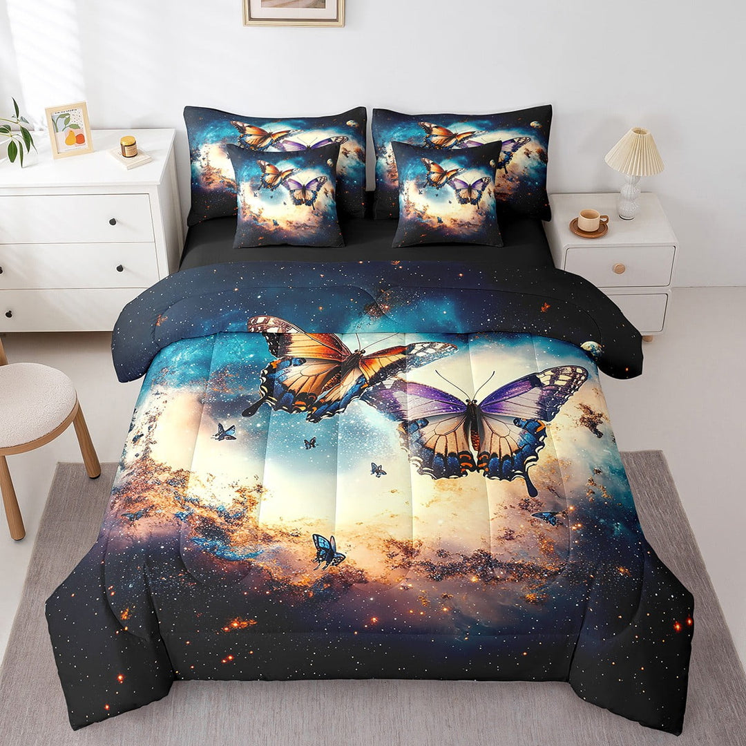 Butterfly Bedding Set 7 Pcs Galaxy Starry Sky Bed In A Bag Twin Size Universe Outer Space Themed Comforter Set Sheets Rustic Farm Animal Bed Set Dreamy Butterfly Print Sheet Set