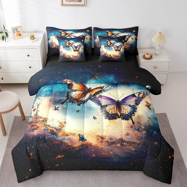 Butterfly Bedding Set 7 Pcs Galaxy Starry Sky Bed In A Bag Twin Size Universe Outer Space Themed Comforter Set Sheets Rustic Farm Animal Bed Set Dreamy Butterfly Print Sheet Set