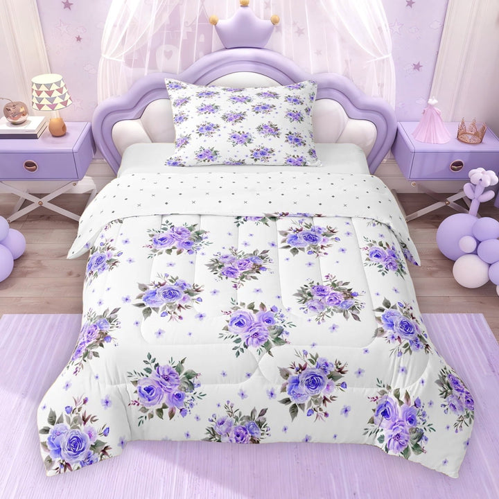 Erosebridal Purple Flower Twin Comforter Sets for Girls, Spring Garden Floral Bedding Set, Reversible 2-Piece, 1 Comforter and 1 Pillowcase