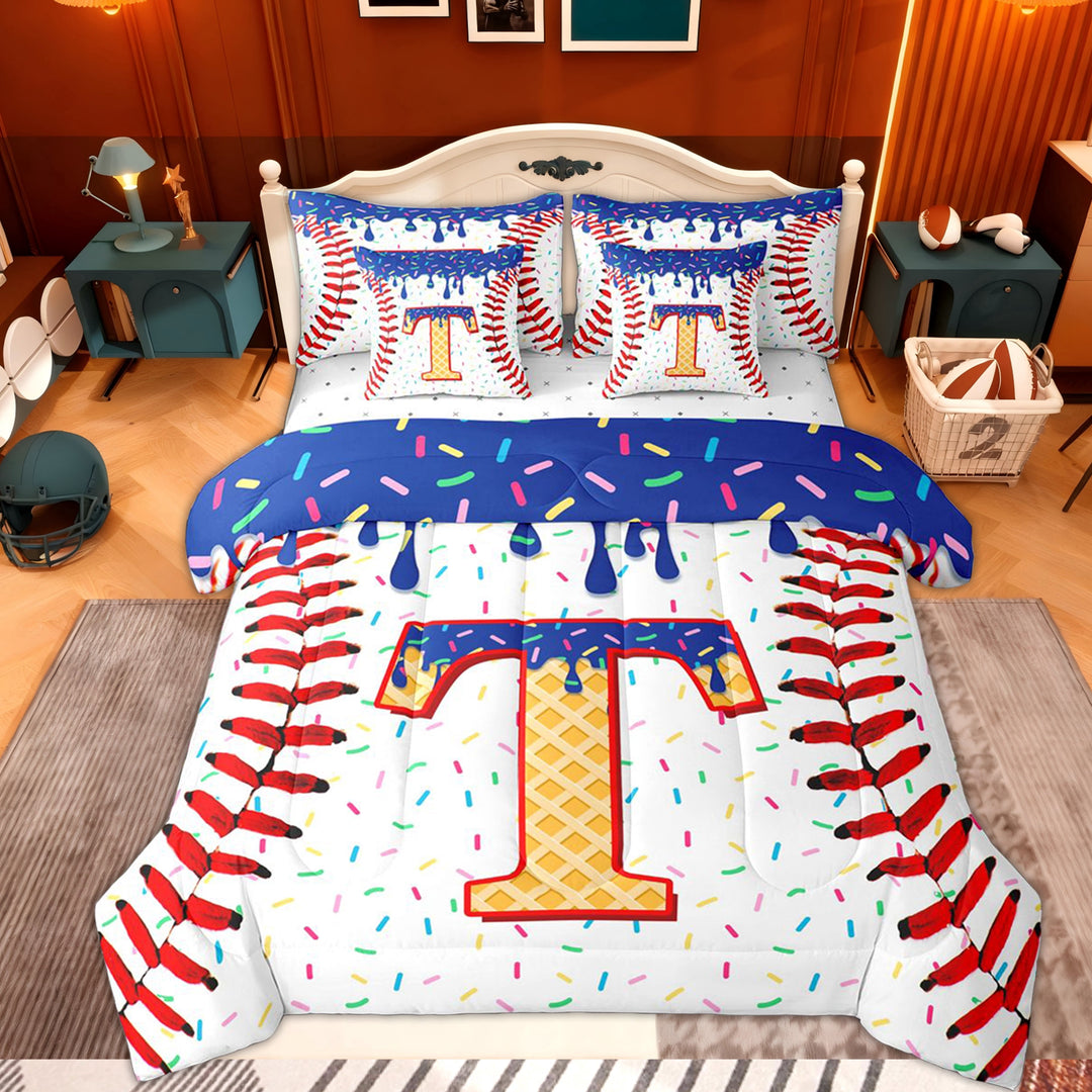 Erosebridal Orange Monogrammed T Twin Bedding Sets 7-Piece, Sport Baseball Bedding Comforter Set, Kids Boys