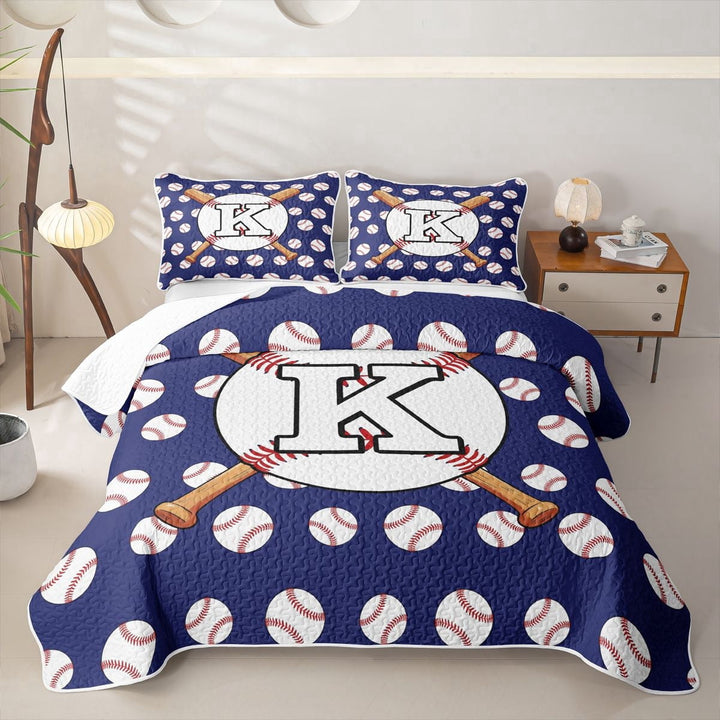 Erosebridal Baseball Gamer K Personalized Initial Twin Quilt Set for Boys Girls,Sport Theme Twin Coverlet Set for Teens