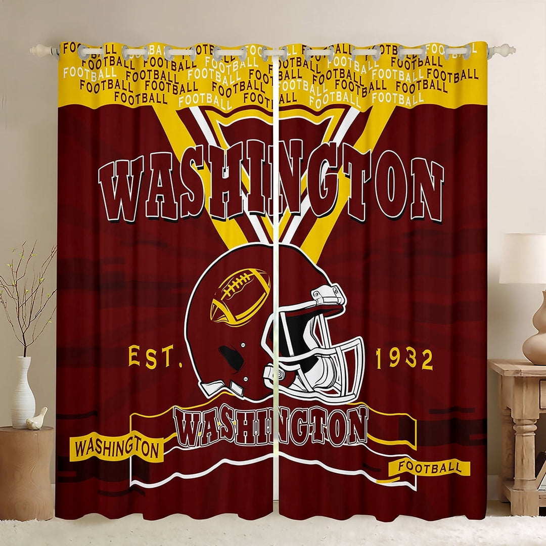 Manfei Sports Theme Curtains and Drapes (42x84),Boys Rugby Game Lovers Blackout Curtains for Bedroom,Red Yellow Curtains Pack of 2 (42x84) For Kids Boys,Microfiber Bedroom Decorative