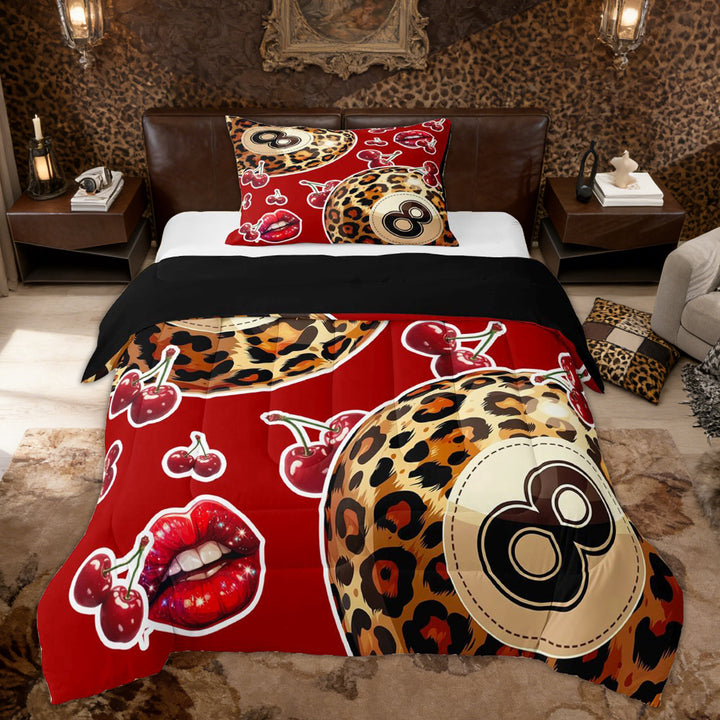 Erosebridal Red Leopard Print Billiards Twin Comforter Sets, Fashion Beauty Bedding Set for Women, 2 Pieces