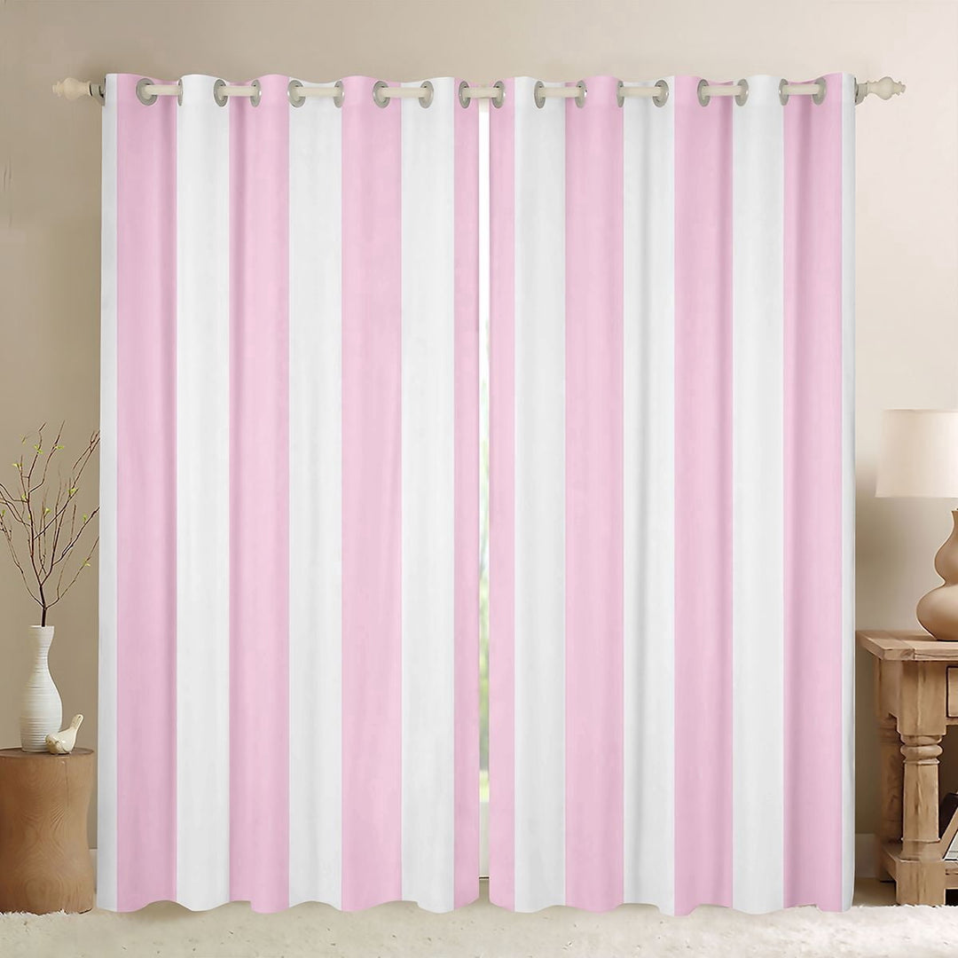 Manfei Classic Stripe Kitchen Curtains,Modern Geometric Black Out Curtains Pack of 2 (42x63 Each), Pink White
