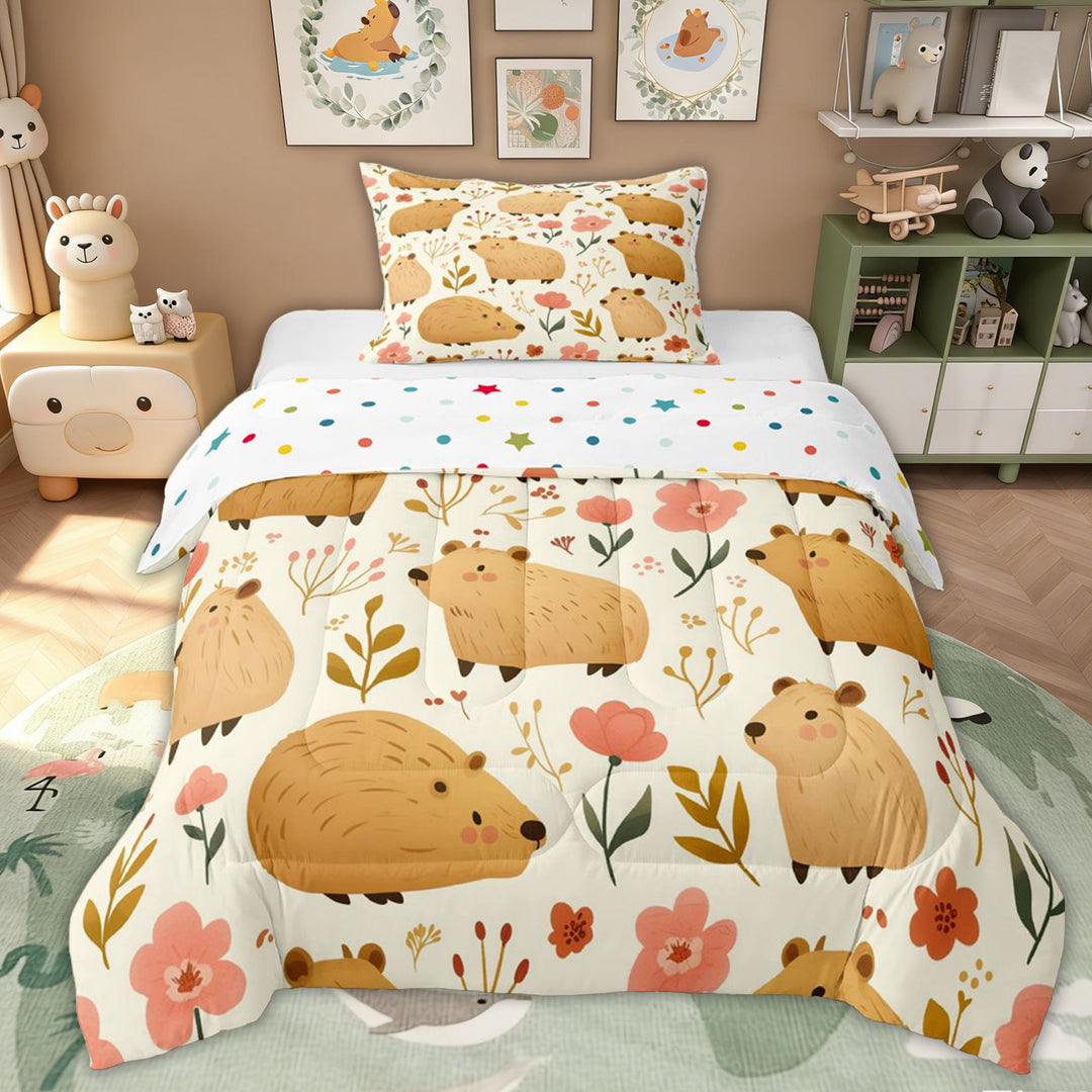 Erosebridal Kid Cute Cartoon Capybara Twin Comforter Sets, Rodent Animals Bedding Set, 2pcs