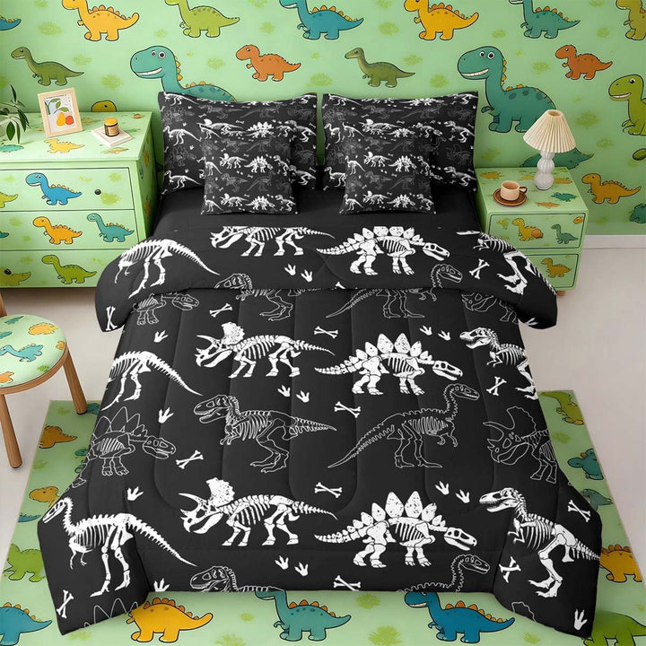 Erosebridal Dinosaur Skull Bedding Comforter Set, Black White Full Bedding Set