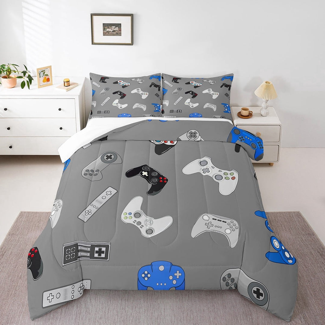 Erosebridal Video Game Comforter Set Console Gamer Gray Bedding Set Various Gamepad Comforter Modern Game Controller Decor Quilt Set Bedroom Collection 2Pcs Twin Size,Reversible