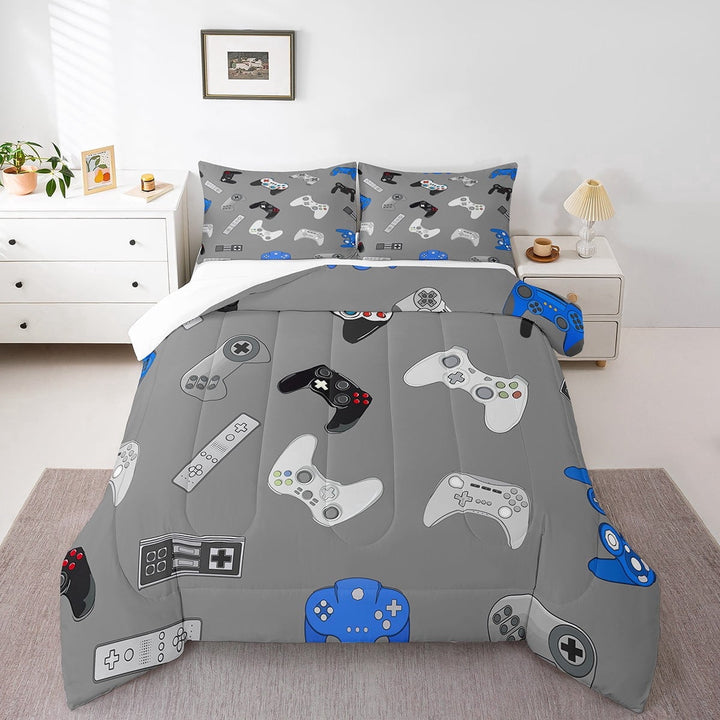 Erosebridal Video Game Comforter Set Console Gamer Gray Bedding Set Various Gamepad Comforter Modern Game Controller Decor Quilt Set Bedroom Collection 2Pcs Twin Size,Reversible