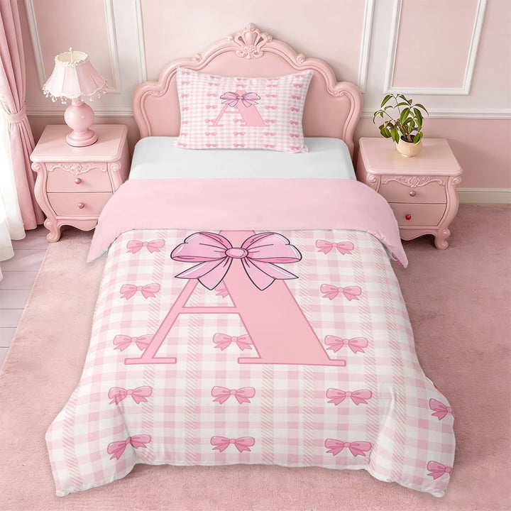 Erosebridal Cute Coquette Bow Twin Bedding For Girls,Pink Alphabet A Theme Kids Duvet Cover Set,Pink Reversible,2pcs(No Comforter)