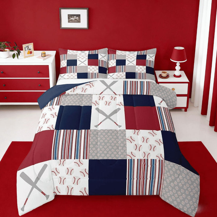 Manfei Baseball Sports Game Twin Comforter Sets,Baseball Gaming Gift Bedding Set For Baseball Lover Reversible 2pcs