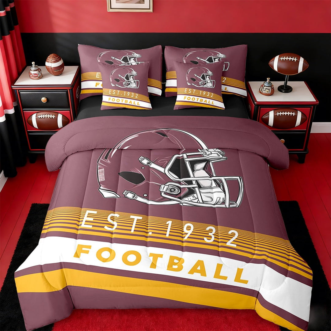 Erosebridal American Football City Bed in a Bag Twin Size,Rugby Sports Bed Set,Geometric Stripe Bedding Twin Size,Luxurious Bedroom Decoration Reversible,7 Pieces