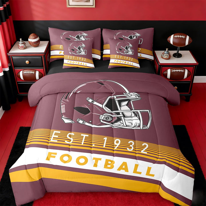 Erosebridal American Football City Bed in a Bag Twin Size,Rugby Sports Bed Set,Geometric Stripe Bedding Twin Size,Luxurious Bedroom Decoration Reversible,7 Pieces