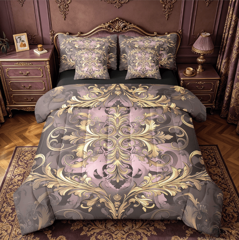 Erosebridal Brown Damask Bedding Sets King Size,Boho Bohemain Flower Comforter Sets with Sheets,Vintage Florals Bed in a Bag King Size For Men Women,Breathable Room Decor Reversible,7-Piece