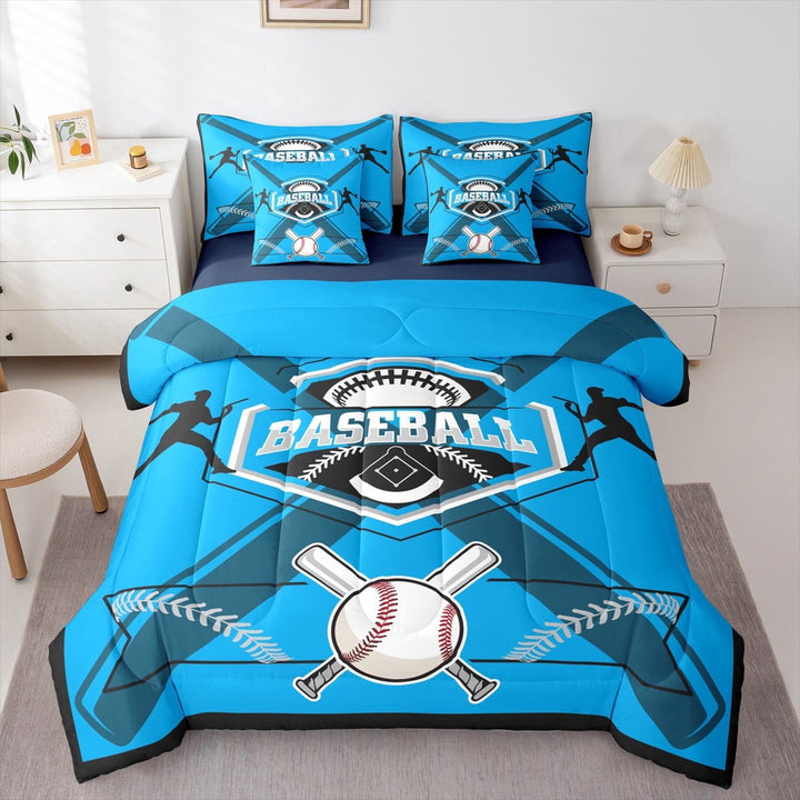 Erosebridal Baseball Comforter Set Twin Size 7 Piece Bed in A Bag Sports Bedding Set Teens Super Soft All Season for Bedroom,Black Reversible Bed Sets