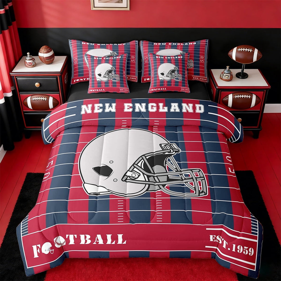 Erosebridal Rugby Sport Bedding Sets Twin Size,New Encland Comforter Sets with Sheets,American Football City Bed in a Bag Twin Size,Ultra Soft Room Decor Reversible,7-Piece