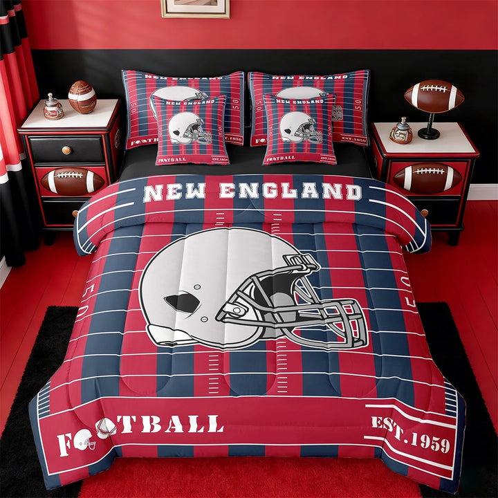 Erosebridal Rugby Sport Bedding Sets Twin Size,New Encland Comforter Sets with Sheets,American Football City Bed in a Bag Twin Size,Ultra Soft Room Decor Reversible,7-Piece