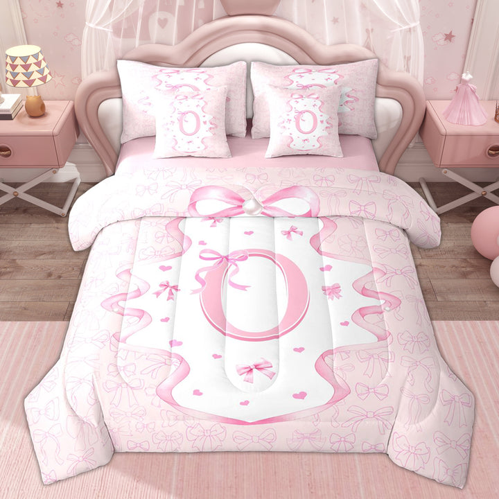 Erosebridal Ribbon Love Heart Bedding Comforter Set for Girl, Purple Watercolor King Bedding Sets, 7pcs