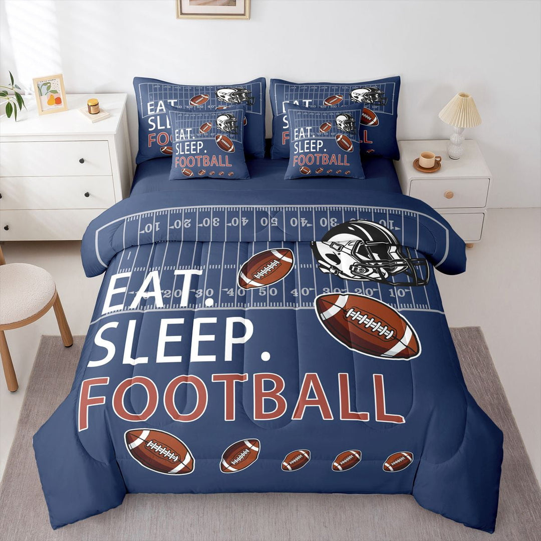 Erosebridal 7 Piece Football Bedding Set Queen Size Rugby Comforter Set with Sheets for Teens Kids Boys Navy Blue Bed in a Bag Ball Games Bed Set